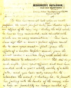 Letter from David D. Porter, U. S. S. Cricket, 2 miles below Montgomery, Louisiana, to [Seth Ledyard] Phelps, commanding U. S. S. Eastport, 2 miles below Montgomery, Louisiana, April 25, 1864 av David D. Porter