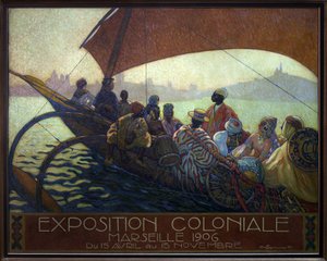 Kolonialutställning av Marseille 1906. målning av David Dellepiane (1866-1932), affischmodell, olja på duk