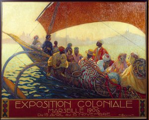 Kolonialism: affisch för den koloniala nationella utställningen i Marseille. Affisch av David Dellepiane (1866-1932). 1906 Marseille, Musee de la Marine - Colonialism: affisch för The National Colonial Exhibition in Marseille av David Dellepiane (1866-1932