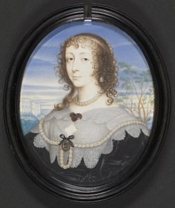 Drottning Henrietta Maria (1609-69) (gouache på veläng på kort med gesso-back)