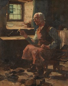 I skomakarens verkstad (olja på duk) av David Fulton
