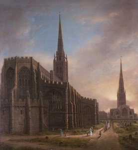 St. Michaels och Holy Trinity Churches, från nordöstra, Coventry, 1849 av David Gee