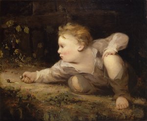 Pojke som spelar kulor, ca. 1858.