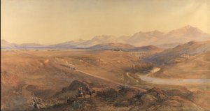 A Steam Train on the Ottoman Railway, 1859 (wc & penna förhöjd med kroppsfärg)