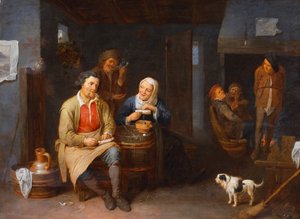 Interiören av ett värdshus med bönder som röker, 1647