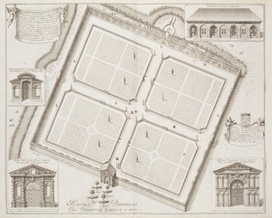 Hortus Botanicus, The Physick Garden, Oxon, från "Oxonia Illustrata", publicerad 1675. av David Loggan