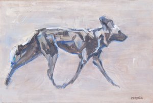 African Painted Dog (vildhund), 2024 (olja på duk) av David Mayer