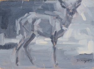 Bushbuck Doe, 2016 (olja på pannå) av David Mayer