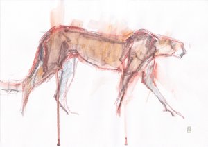 Gepardjakt, 2019 (krita/akvarell på papper) av David Mayer