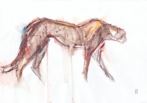Gepardjakt, 2019 (krita/akvarell på papper) av David Mayer