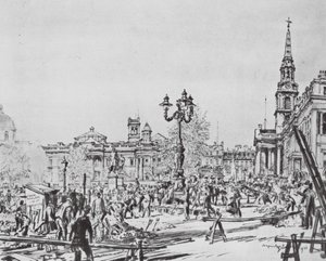 London: Trafalgar Square "UP" (litografi) av David Muirhead (after) Bone