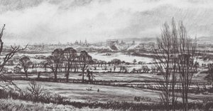 Oxford: Översvämmade ängar från Ferry Hinksey (litografi) av David Muirhead (after) Bone