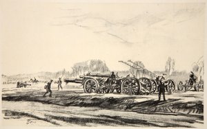 Ett kanonsjukhus, illustration från "The Western Front", utgiven av Country Life Ltd av David Muirhead Bone