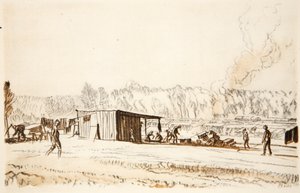 Ett kök på fältet, illustration från "The Western Front", utgiven av Country Life Ltd av David Muirhead Bone
