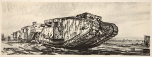 En rad stridsvagnar, illustration från "The Western Front", utgiven av Country Life Ltd