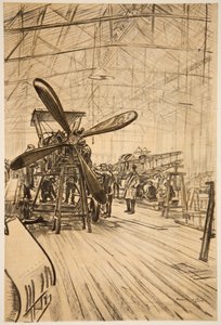 Ett flygplan på lager, illustration från "The Western Front", utgiven av Country Life Ltd av David Muirhead Bone