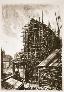 Bygga ett linjeskepp, illustration från "The Western Front", utgiven av Country Life Ltd av David Muirhead Bone