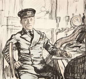 Kapten Cyril Fuller RI Navy, illustration från "The Western Front", utgiven av Country Life Ltd av David Muirhead Bone