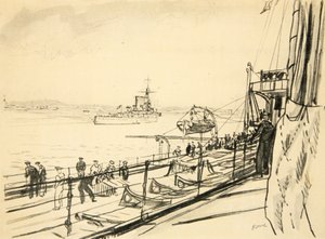 Från akterdäcket på ett slagskepp, illustration från "The Western Front", utgiven av Country Life Ltd