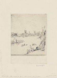 Hammersmith från Thamescote, Chiswick Mall av David Muirhead Bone