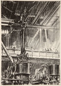 I maskinverkstaden, illustration från "The Western Front", utgiven av Country Life Ltd av David Muirhead Bone