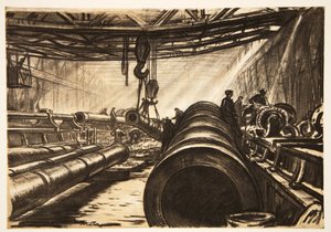 Flyttning av tunga kanontuber, illustration från "The Western Front", utgiven av Country Life Ltd av David Muirhead Bone