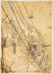 På ett slagskepp: luftningsfiltar, illustration från "The Western Front", utgiven av Country Life Ltd