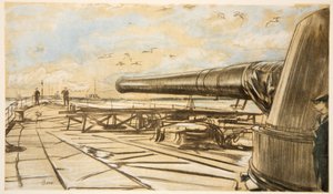 På ett slagskepp: kanontornet, illustration från "The Western Front", utgiven av Country Life Ltd