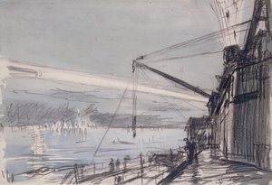 Sökarljus vid Scapa Flow (akvarell på papper) av David Muirhead Bone