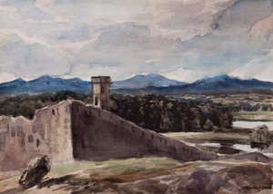 Spanien: Walls of Gerona (akvarell på papper)