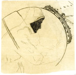 Studie för vinterminläggning utanför Island, ca 1942, kat 5 (conte karbonpenna på kalkerpapper)
