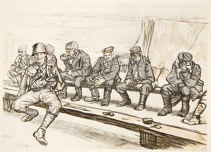 Den lycklige krigaren, illustration från "The Western Front", utgiven av Country Life Ltd av David Muirhead Bone