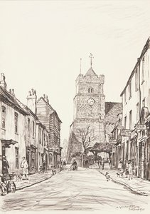 Den gamla kyrkan, Seaford (penna) av David Muirhead Bone