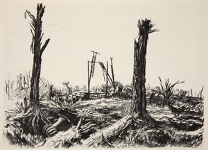 Orangeriet, Deniecourt Chateau, illustration från "The Western Front", utgiven av Country Life Ltd av David Muirhead Bone