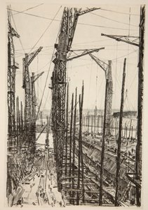 De sju tranorna, illustration från "The Western Front", utgiven av Country Life Ltd av David Muirhead Bone