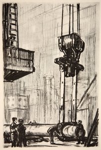 Kanongropen: kranens stora grepp, illustration från "The Western Front", utgiven av Country Life Ltd av David Muirhead Bone