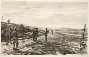 Nattvakten, illustration från "The Western Front", utgiven av Country Life Ltd av David Muirhead Bone