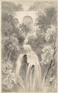 Utsikt över ett vattenfall (recto); Landskapsstudie (verso) av David Octavius Hill