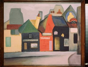 Landskap (gata i en fransk by med en kräsbutik och ett konditori). Målning av David Petrovich Sterenberg (1881-1948), olja på duk