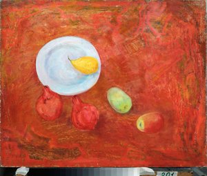 En tallrik och frukter - Målning av David Petrovich Sterenberg (1881-1948), olja på duk