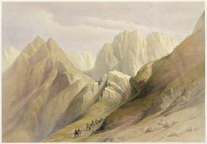 Ascent of the Lower Range of Sinai, 18 februari 1839, skylt 114 från volym III av "The Holy Land", graverad av Louis Haghe (1806-85) pub. 1849 av David Roberts