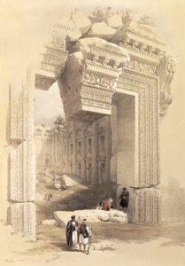 Baalbec, 7 maj 1839, skylt 81 från volym II av "Det heliga landet", graverad av puben Louis Haghe (1806-85). 1843 av David Roberts