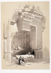Baalbek-porten i Libanon, teckning gjord 1839-05-07 i "The Holy Land", London 1849 av David Roberts