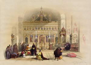 Kapellet i S:t Saba klostret, 5 april 1839, från volym II "The Holy Land" som publicerades i London; graverad av Louis Haghe (1806-85) 1842 Land,