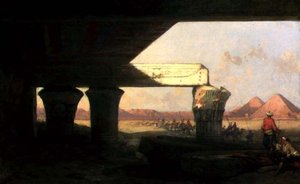 Egyptiskt landskap med en avlägsen utsikt över pyramiderna av David Roberts