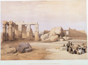 Fragment av de stora kolosserna, vid Memnonium, i "The Holy Land", London 1849 av David Roberts