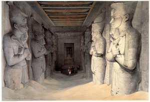 Jättekalkstensstatyer av Ramses II, Ramses tempel, Abu Simbel, Egypten, 1836 av David Roberts