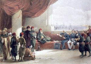 Intervju med vicekungen av Egypten vid hans palats, Alexandria, Egypten, 12 maj 1839, 1800-talet av David Roberts