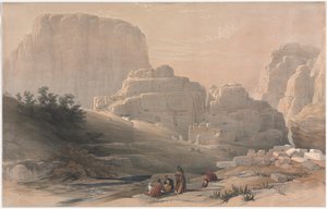 Petra, nedre delen av dalen, tittar på Akropolis av David Roberts