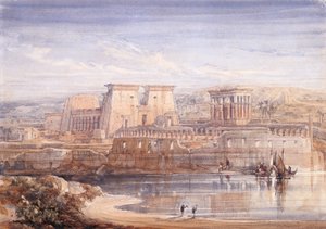 Philae: En utsikt över templen från söder (akvarell och gouache på vitt papper) av David Roberts